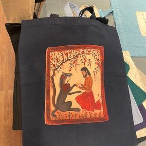 Persian miniature print on recycled cotton tote bag navy blue